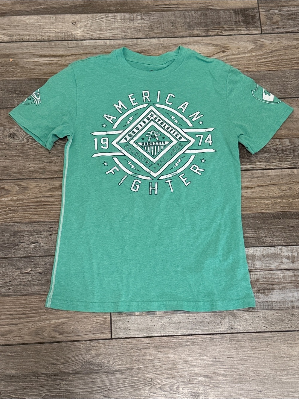 Boys American Fighter Seafoam Graphic T‑Shirt with White Print